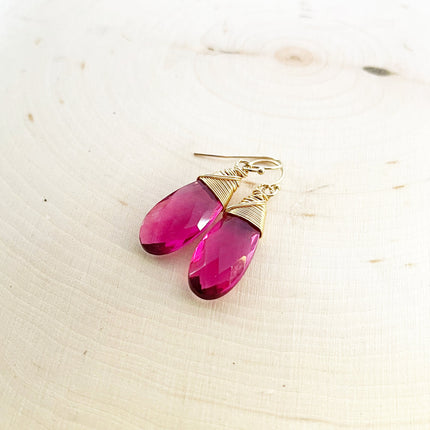 Rubelite Pink Tourmaline Quartz Earrings