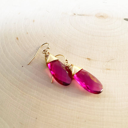Rubelite Pink Tourmaline Quartz Earrings