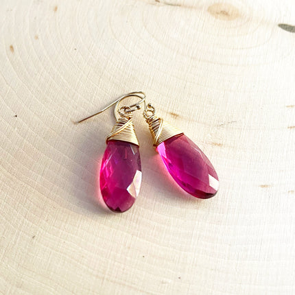 Rubelite Pink Tourmaline Quartz Earrings