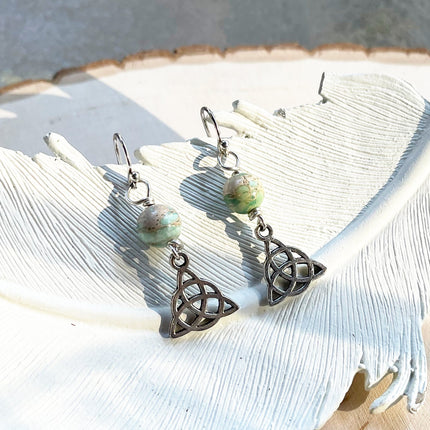 Celtic Charm and Seafoam Green Jasper Sterling Silver Earrings