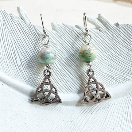 Celtic Charm and Seafoam Green Jasper Sterling Silver Earrings