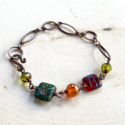Upcycled Vintage Glass Bead and Copper Bracelet