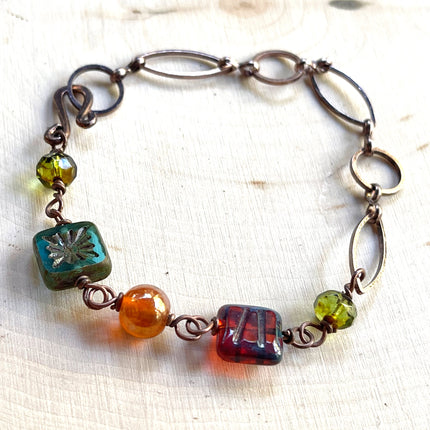 Upcycled Vintage Glass Bead and Copper Bracelet