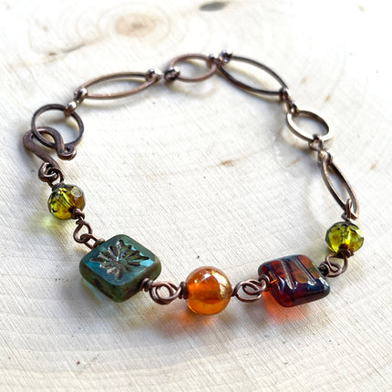 Upcycled Vintage Glass Bead and Copper Bracelet