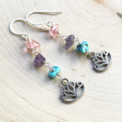 Lotus Charm and Gemstone Earrings