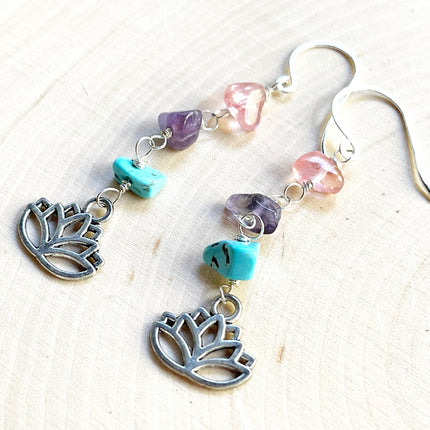 Lotus Charm and Gemstone Earrings