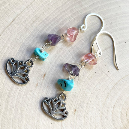 Lotus Charm and Gemstone Earrings