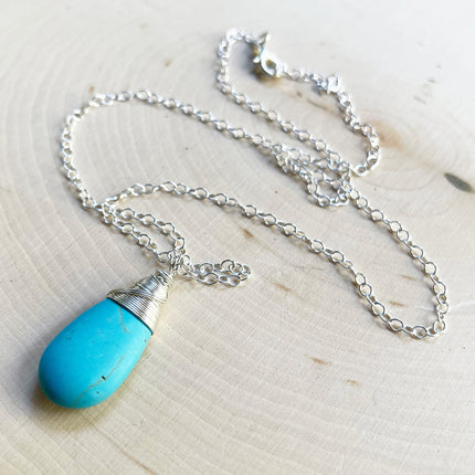 Teardrop Turquoise Sterling Silver Necklace