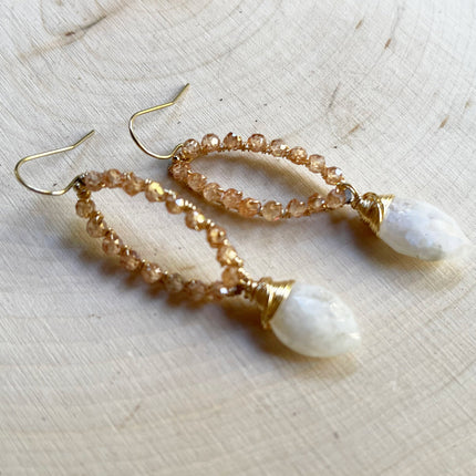 Moonstone and Citrine 14k Gold Filled Earrings