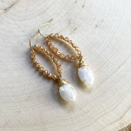 Moonstone and Citrine 14k Gold Filled Earrings