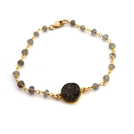 Labradorite and Druzy Gemstone 14k Gold Filled Bracelet