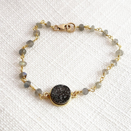 Labradorite and Druzy Gemstone 14k Gold Filled Bracelet