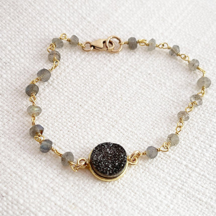 Labradorite and Druzy Gemstone 14k Gold Filled Bracelet