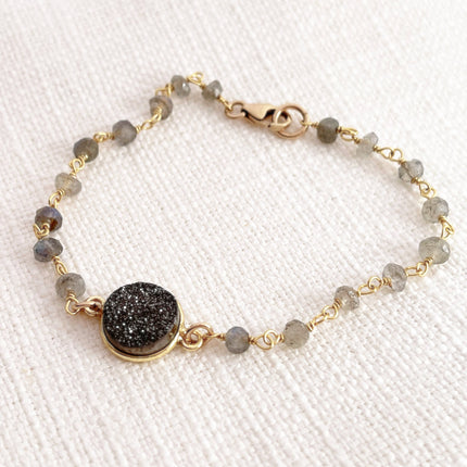 Labradorite and Druzy Gemstone 14k Gold Filled Bracelet