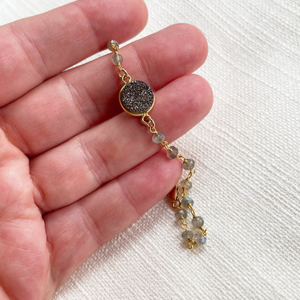 Labradorite and Druzy Gemstone 14k Gold Filled Bracelet