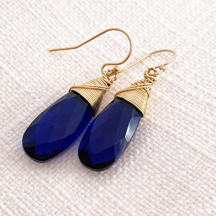 Blue Hydro Quartz 14k Gold Filled Wire Wrapped Earrings