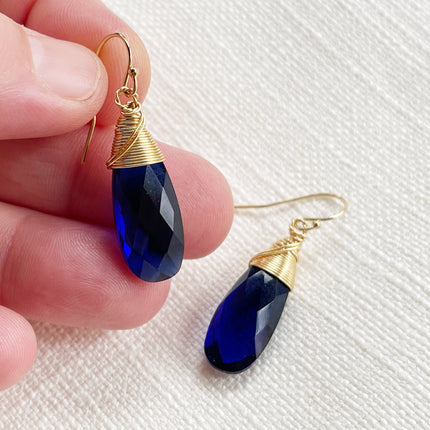 Blue Hydro Quartz 14k Gold Filled Wire Wrapped Earrings