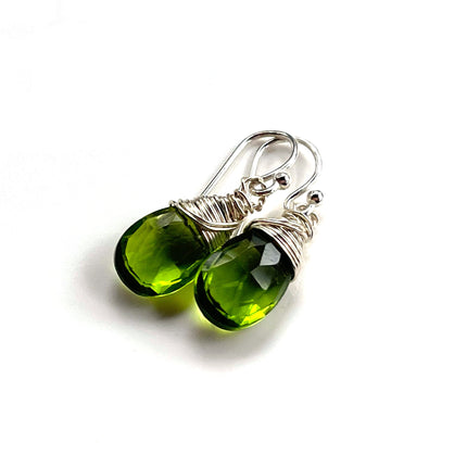 Peridot Gemstone Wire Wrapped Sterling Silver Earrings