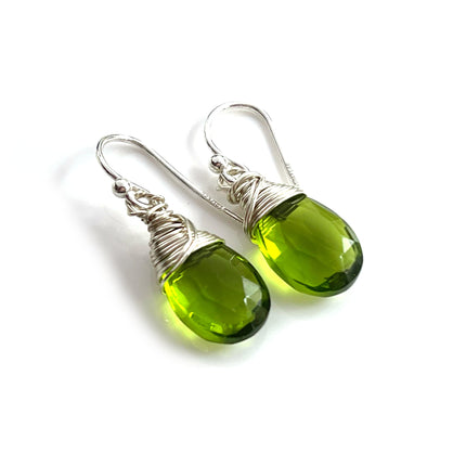 Peridot Gemstone Wire Wrapped Sterling Silver Earrings