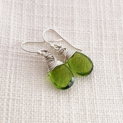 Peridot Gemstone Wire Wrapped Sterling Silver Earrings