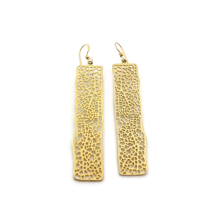 14k Gold Rectangle Filigree Dangle Mesh Earrings