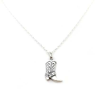 Cowgirl Boot Country Charm Necklace - Sterling Silver Jewelry - Handmade Necklace