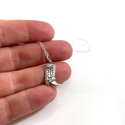 Cowgirl Boot Country Charm Necklace - Sterling Silver Jewelry - Handmade Necklace