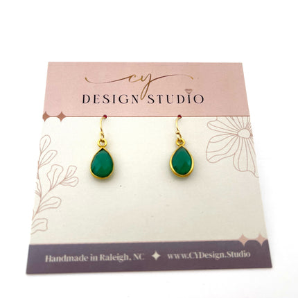 Dainty Green Onyx Drop 14k Gold Filled Earrings
