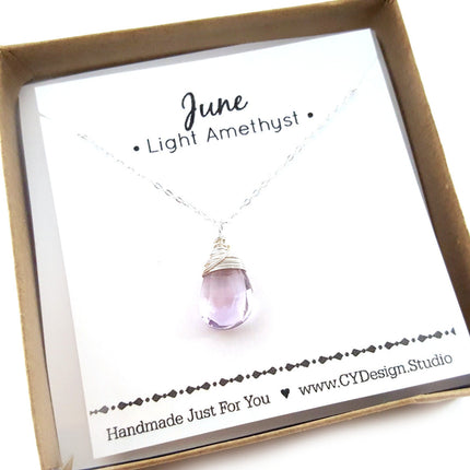 Light Amethyst - June Birthstone - Sterling Silver Necklace