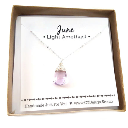Light Amethyst - June Birthstone - Sterling Silver Necklace