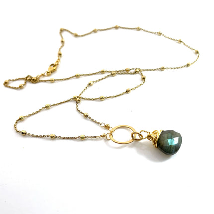 Labradorite Halo Satellite 14k Gold Filled Necklace