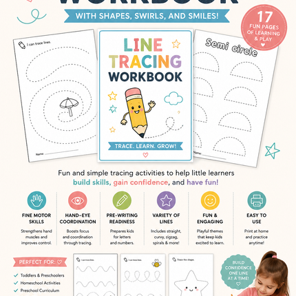 “I Can Trace!” – Fun & Easy Line Tracing Workbook for Toddlers (17 Pages) – Instant Download PDF