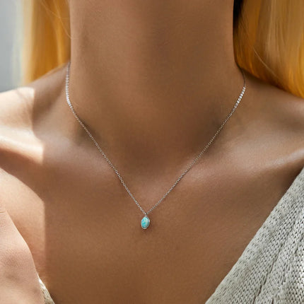 Tiny Opal Necklace – Dainty 16" Sterling Silver Chain with Oval Charm