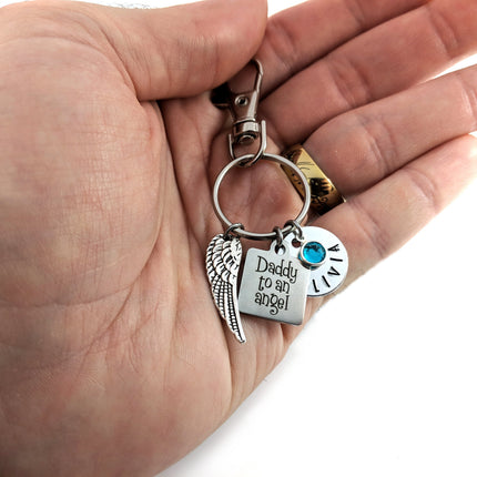 Daddy to an Angel Key Chain - Hand Stamped Key Chain - Sympathy Gift For Him