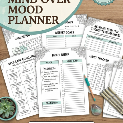 Mind Over Mood Planner – 41-Page CBT-Based Mental Wellness Workbook (Printable PDF)