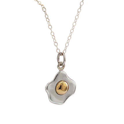 Over Easy Egg Necklace – Sterling Silver with Bronze Yolk, 18" Chain