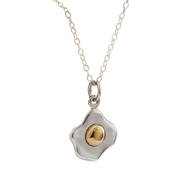 Over Easy Egg Necklace – Sterling Silver with Bronze Yolk, 18" Chain