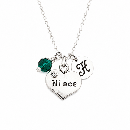 Niece Necklace – Sterling Silver with Birthstone & Initial Charm