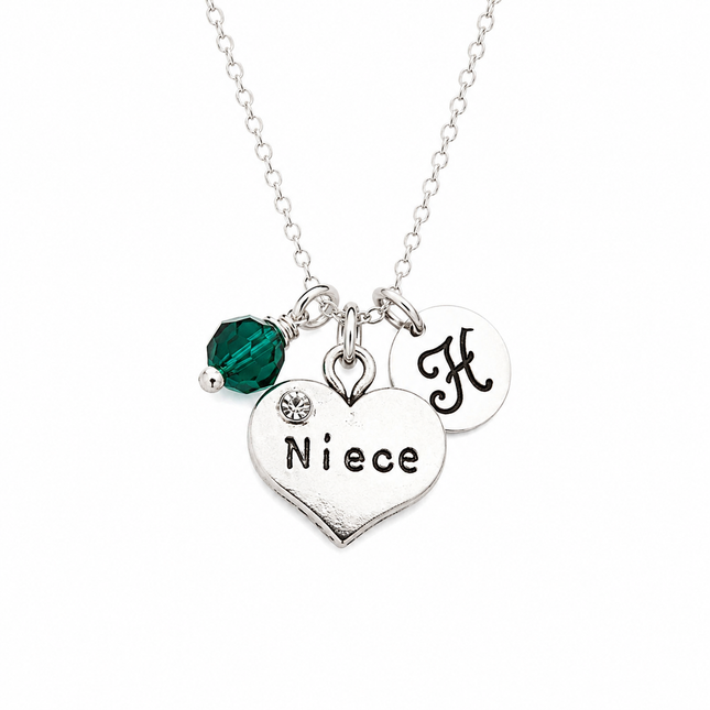 Niece Necklace – Sterling Silver with Birthstone & Initial Charm