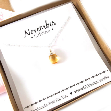 Citrine Gemstone - November Birthstone - Sterling Silver Necklace