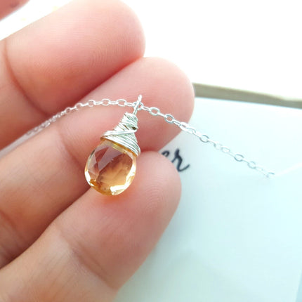 Citrine Gemstone - November Birthstone - Sterling Silver Necklace