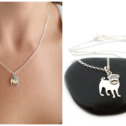 Pug Charm Necklace - Sterling Silver Jewelry