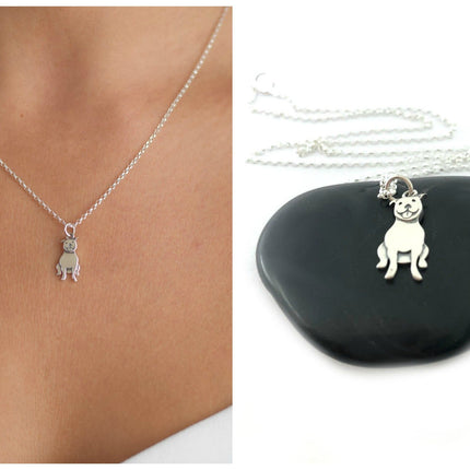 Pit Bull Charm Necklace - Sterling Silver Jewelry