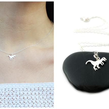 Tyrannosaurus Rex Dinosaur Charm Necklace - Sterling Silver Jewelry