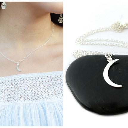 Moon Crescent Charm Necklace - Sterling Silver Jewelry