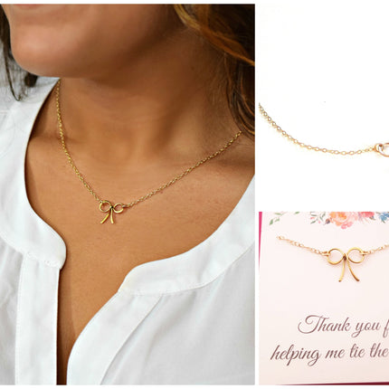 Thank You For Helping Me Tie The Knot - Gold Bow Necklace - Bridesmaid Necklace
