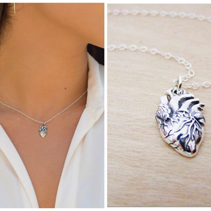 Sterling Silver Anatomical Heart Necklace – Realistic Heart Charm for Medical Professionals & Students