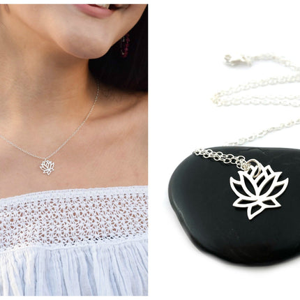 Lotus Flower Charm Necklace - Sterling Silver Jewelry