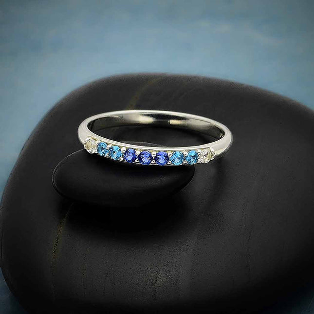 Sterling Silver Blue Ombre Nano Gem Ring - Size 6