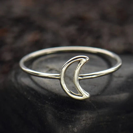 Open Moon Ring – Sterling Silver Crescent Moon Band (Size 7)